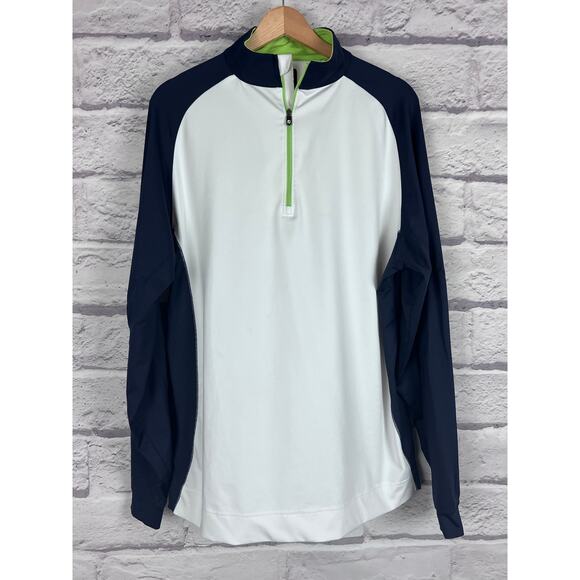 FOOTJOY FJ Mens L White Blue Colorblock 1/4 Zip Pullover Performance Nylon Blend - Picture 2 of 6